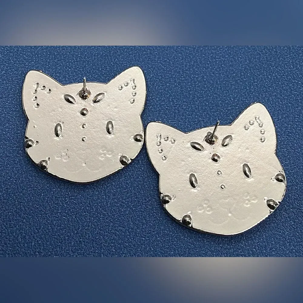 EARRINGS! Betsey Johnson Kitty Kat Rhinestone and Steel Stud Earrings BNWT